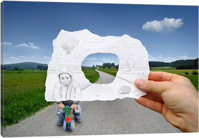 Pencil vs. Camera 29 - Child Playing - Canvas Print