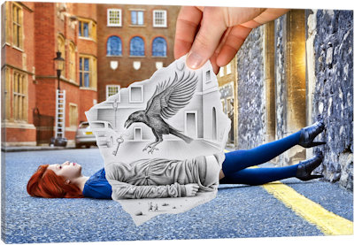 Pencil vs. Camera 57 - Crow - Canvas Print