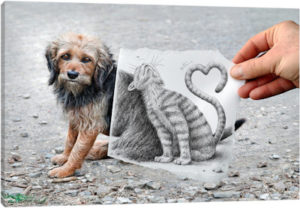 Pencil vs. Camera 58 - Cat and Dog - Canvas Print