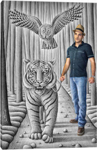 Pencil vs. Camera - 74 - Tiger and Owl - Canvas Print