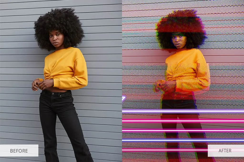Gratis en Betaalde Photoshop-Acties met Glitcheffect